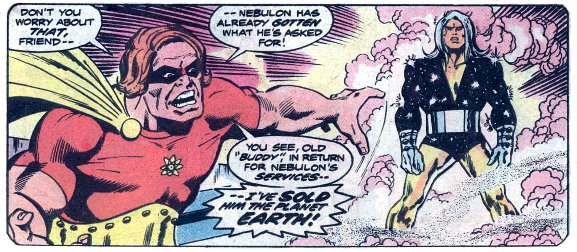 Panel where Hyperion explains his scheme to sell the earth to Nebulon