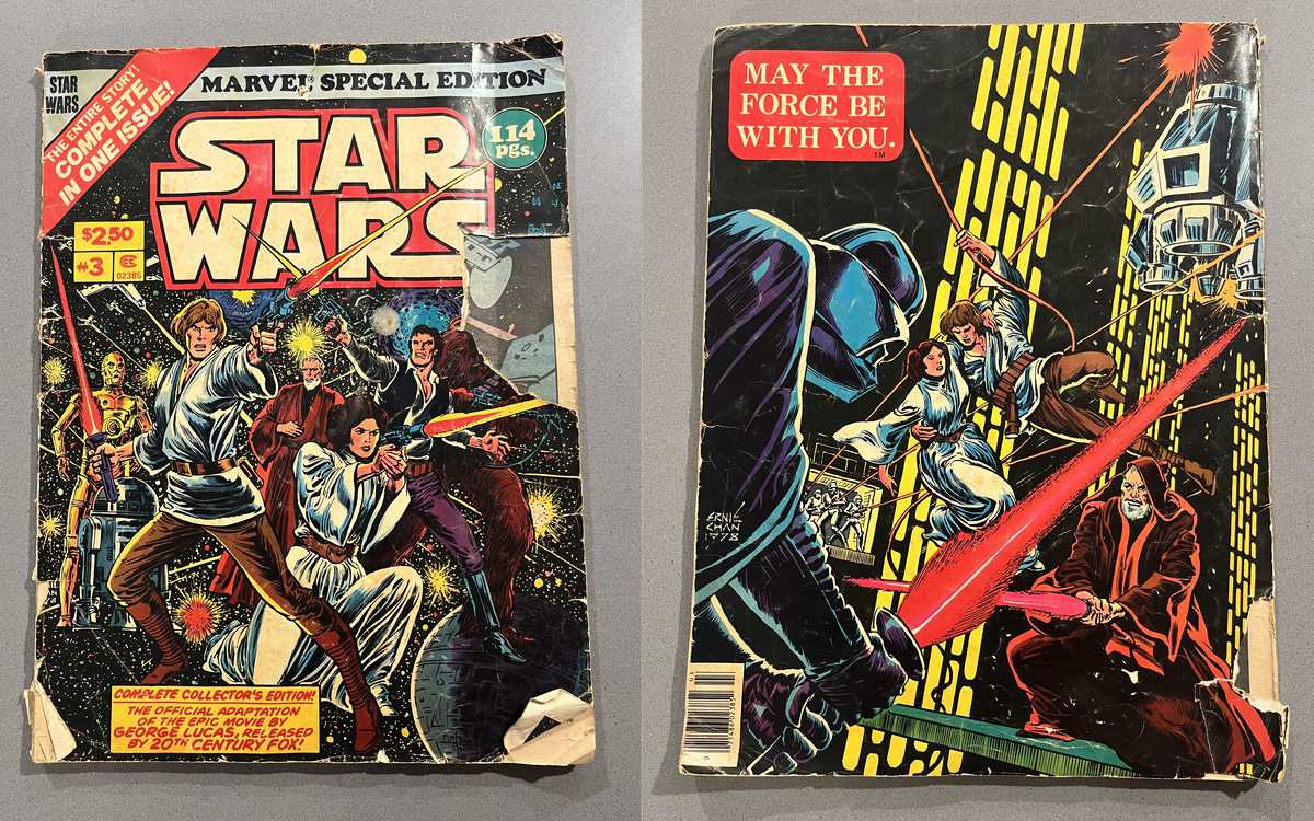 Photos of the front and back covers of my copy of Marvel Special Edition Featuring Star Wars issue no. 3