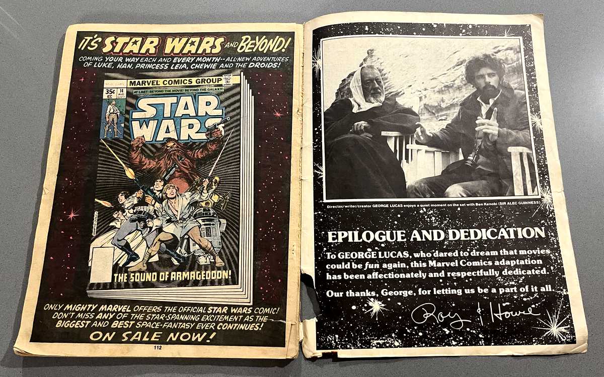 Photo of the last page and the inside back cover of my copy of Marvel Special Edition Featuring Star Wars issue no. 3